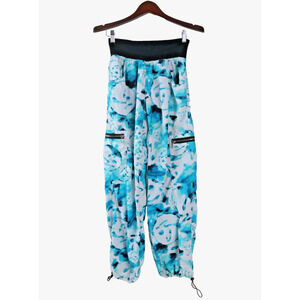 Zumba Size S Marvelous Cargo Pants Jogger Blue White Watercolor Print